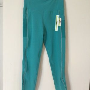 Nicole Miller aqua, full length, sport leggings with side pockets, medium